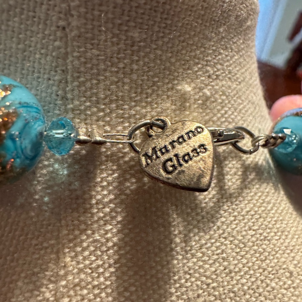 Murano glass blue swirled and gold foiled bead necklace, EUC. - Picture 5 of 6